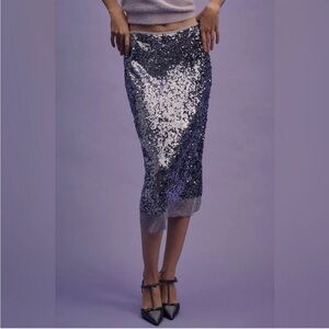 Anthropologie Lavender Sequin Pencil Midi Skirt Size S